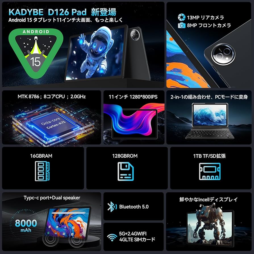 Android 15搭載の高性能11インチタブレット✨30GBメモリ＆256GB アンドロイド 15 タブレット11インチ 30GB+256GB+2TB Amazon.co